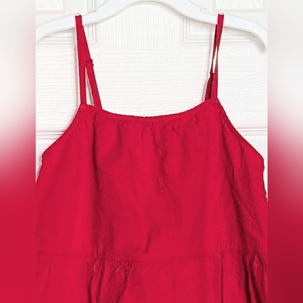 NWT Uniqlo Girls' (Size 7-8) Red Lightweight Seersucker Camisole Dress/Sundress - Picture 2 of 15